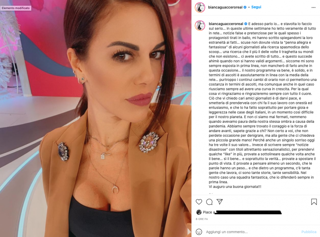 Bianca Guaccero, smentisce le voci di un possibile rimpiazzo con la Marcuzzi